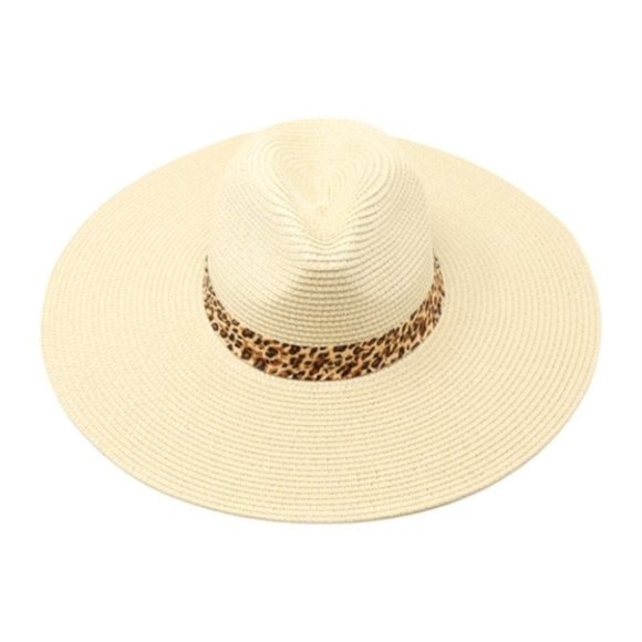 Leopard Print Band Straw Sun Hat - Picture 1 of 2